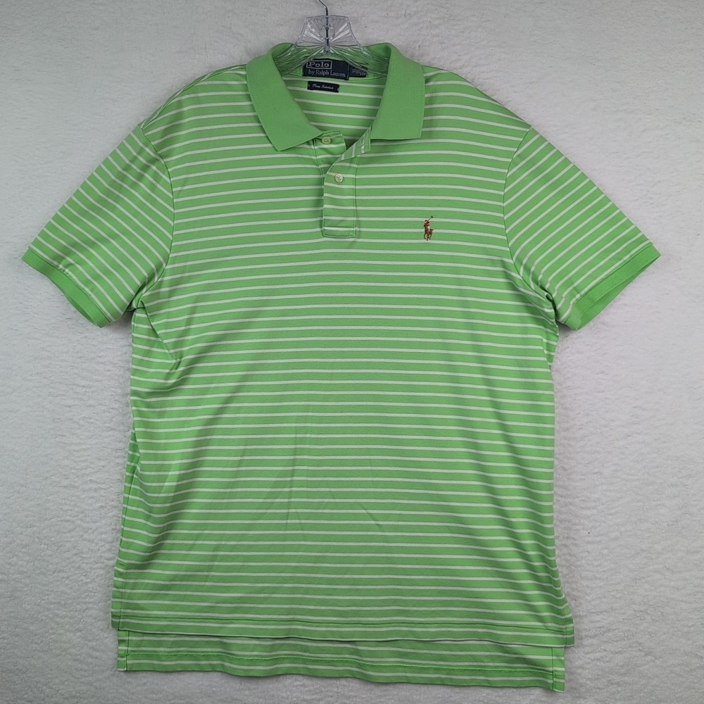 Polo Ralph Lauren Pima Interlock Polo Shirt Flesh Pony Green White Stripe Sz XL